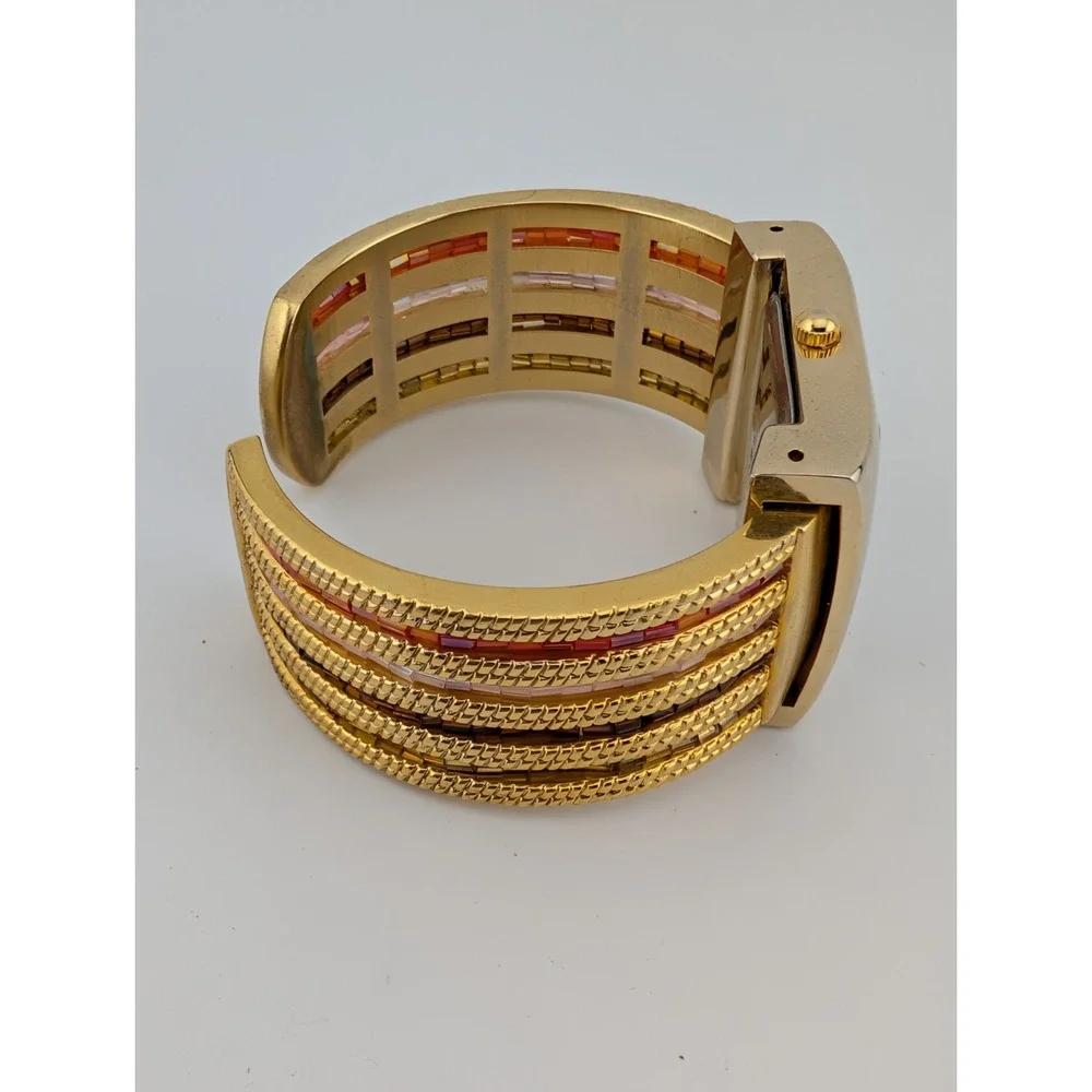 P Watch Women 30mm Case Gold Beaded Bangle Band-‎ New Battery